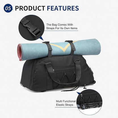 Unisex Travel Duffle Bag for Men Women, Waterproof Gym Bag with Shoe Compartment & Football Compartment, 32L Carry on Bag for Sports & Fitness, Black