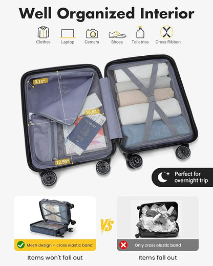 Lekesky 18 Inch Expandable Carry On Luggage Airline Approved, Hard Shell Suitcase with TSA Lock, Lightweight Spinner Wheels for Travel Weekend Trips Men Women, Blue