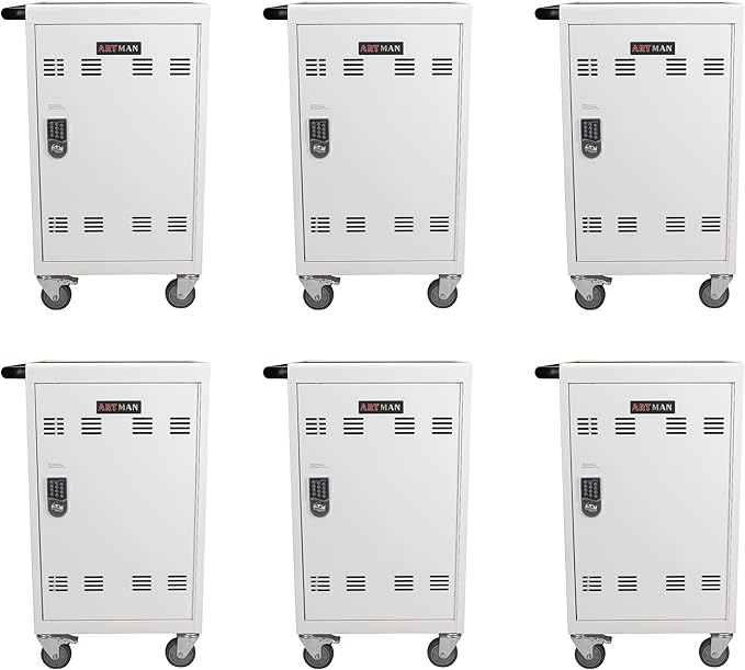 32-Bay 6Pack Mobile School Charging Cart Station for Chromebook, Tablet and Laptop Computer with Combination Lock，Surge Protection, White