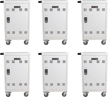 32-Bay 6Pack Mobile School Charging Cart Station for Chromebook, Tablet and Laptop Computer with Combination Lock，Surge Protection, White