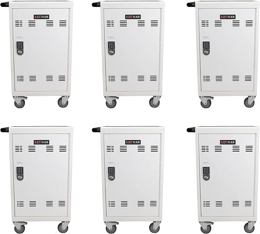 32-Bay 6Pack Mobile School Charging Cart Station for Chromebook, Tablet and Laptop Computer with Combination Lock，Surge Protection, White