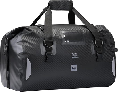KEMIMOTO Waterproof Motorcycle Dry Bag – Duffle Tail Bag Soft Luggage, 40L/65L Large Capacity with 4 Quick-Release Straps, Dustproof for Touring, Adventure, Motorcycling & Camping