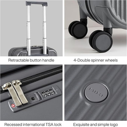 mixi Underseat Carry on Luggage 16 Inch Hardshell PC Suitcase with Spinner Wheels TSA Lock for Travel, Rock Gray