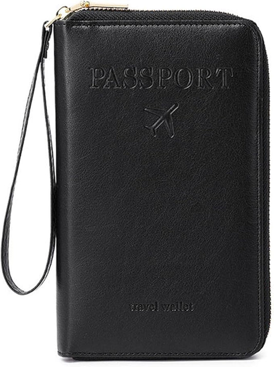 Passport Holder for Travel Women and Men RFID Passport Holder with Card Slots Holder Passport Case Passport cover Passport Wallet Travel Essentials and Accessories (Zipper, Black Zipper)