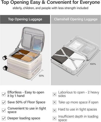 Hanke 16 Inch Expandable Under Seat Luggage with Wheels Top Opening Small Suitcase with Wheels Carry On Luggage Airline Approved Lightweight Hard Shell Suitcases for Weekender Overnight-Ivory White