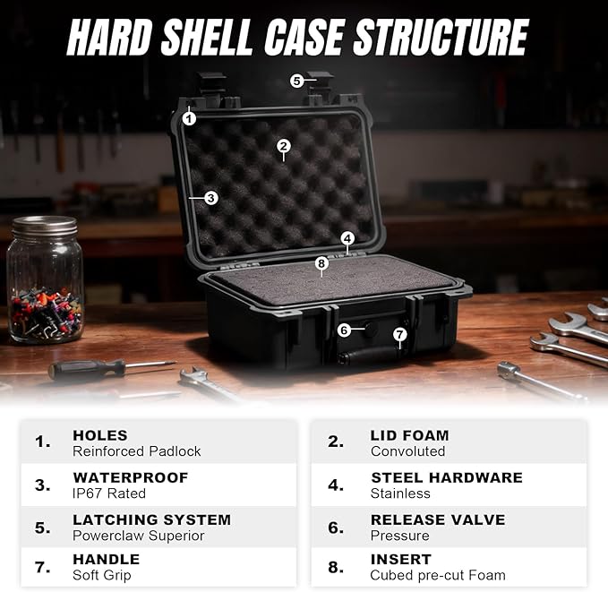 14x 11.5x 6.5 Inch Hard Case, Portable Weather Waterproof Protective Camera Case with Customizable Foam, Fit Use of Drones, Camera, Equipments, Black，upgraded