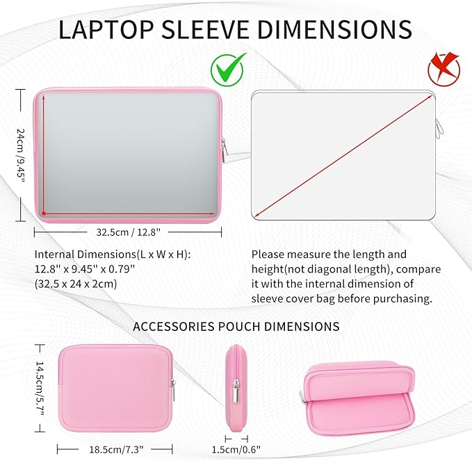 RAINYEAR Laptop Sleeve Case Compatible with 13.3 Inch Notebook Computer Chromebook 14" MacBook Pro/Max M1 M2 M3 M4 M5 Soft Bag Protective Cover with Accessories Pouch (Pink, Upgraded Version)