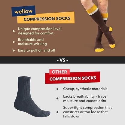 Wellow Premium Socks (Compression Socks - Regular) for Men & Women, Made with Viscose from Bamboo, Knee High, 18-25 mmHg