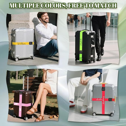 Personalised Suitcase Straps with Embroidery, Adjustable Luggage Strap with Quick-Release Buckles, Secure & Thick Luggage Straps for Suitcases, 80 Inch Custom Travel Belt for Luggage (6 Pieces)