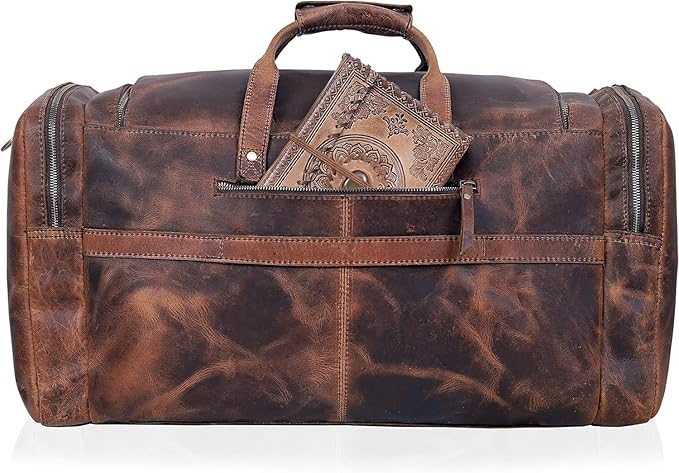 20" Vintage Duffel Classic Style with Modern Outlook Retro Thick Full Grain Cowhide Handmade Airplane Underseat Carry On Bags Leather Gym Overnight Luggage Bag