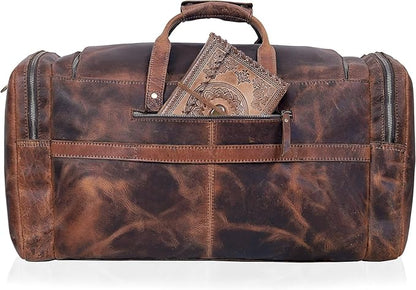 20" Vintage Duffel Classic Style with Modern Outlook Retro Thick Full Grain Cowhide Handmade Airplane Underseat Carry On Bags Leather Gym Overnight Luggage Bag