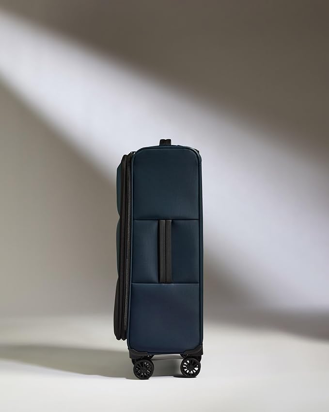 ANTLER - Soft Stripe Medium Luggage - 27" Softside Suitcase, Adjustable Handle, 4 Spinner Wheels, Lightweight, Expandable, TSA Lock - Recycled Polyester Luggage - 71cm, Indigo Blue