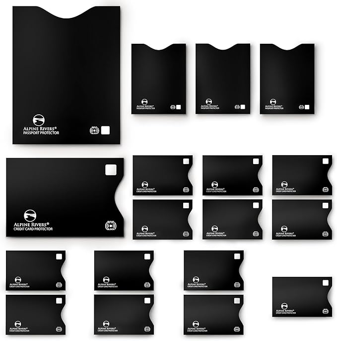 RFID Blocking Credit Card Sleeves 18-Piece Set – 14 Color-Coded Card Protectors with 4 Passport Holders – Slim Water-Resistant Anti-Theft Protection for Travel