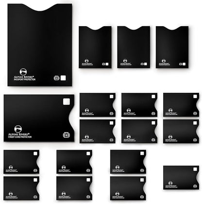 RFID Blocking Credit Card Sleeves 18-Piece Set – 14 Color-Coded Card Protectors with 4 Passport Holders – Slim Water-Resistant Anti-Theft Protection for Travel