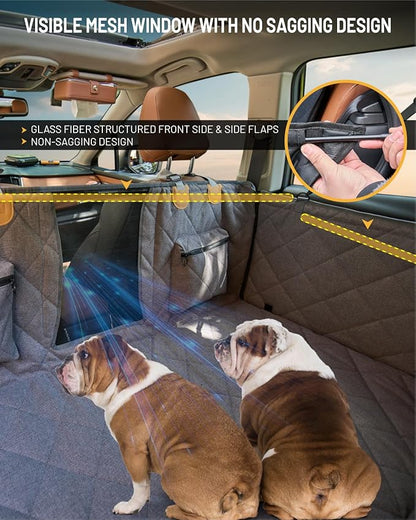 Dog Car Seat Cover for Back Seat, Waterproof Dog Seat Cover for Back Seat, Hard Bottom Back Seat Pet Cover for Dogs, Large-Space Hammock for Car Truck SUV, Pet Seat Cover Holds 450lbs(Grey)