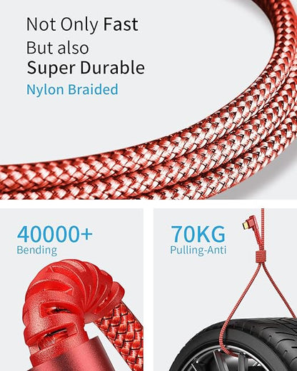 MRGLAS 3.2A USB C Charger Cable,[2-Pack,6.6+6.6FT] USB A to USB C Right Angle Gold-Plated Type C Charger Fast Charging Durable Braided Cord for iPhone 17 16 15 Samsung S10 S9 Note 10 S21 LG-Red