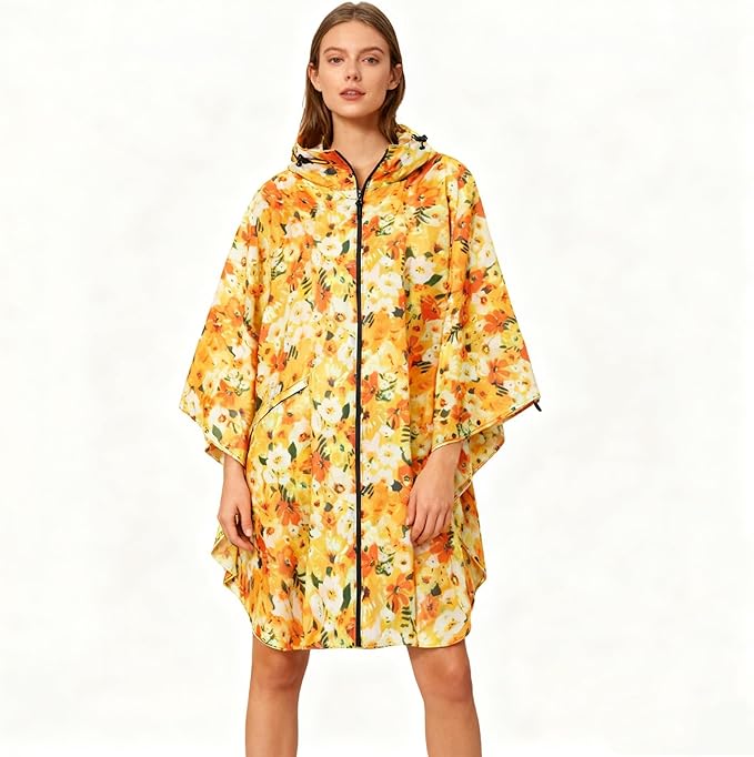 Hooded Rain Ponchos for Adult - Rain Coat and Rain Jacket with Waterproof Pocket and Zipper