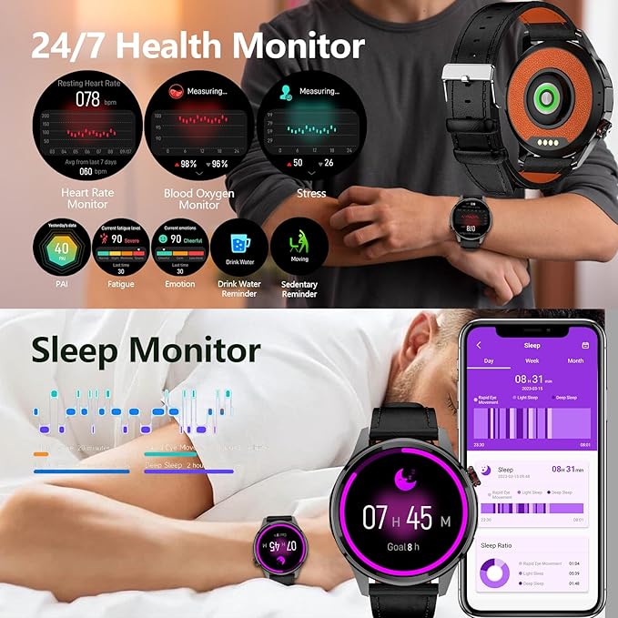 Smart Watch for Men Built-in GPS(Answer/Make Call/Text), 1.46" AI Smartwatch for Android Phones/iPhone, 100+ Sport Mode Fitness Tracker with Health/Sleep Monitor, Compass/Barometer/Altitude(2 Straps)
