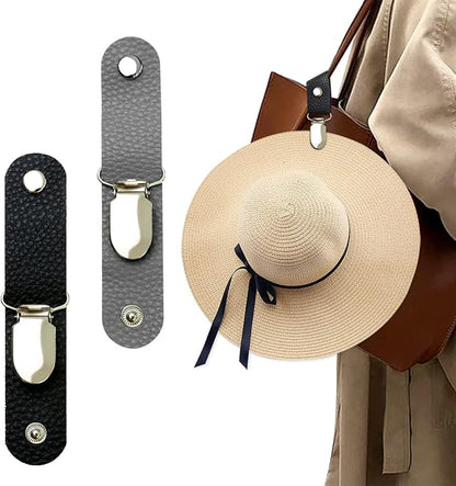 Hat Clip for Travel on Bag/Luggage, PU Leather Multifunctional Duckbill Clip, Outdoor Hat Companion