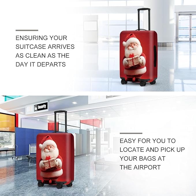 Doll Style Christmas Luggage Cover - 3D Santa Holding Present on Red Background, Unique Suitcase Protector for 18 20 22 Inch Bag
