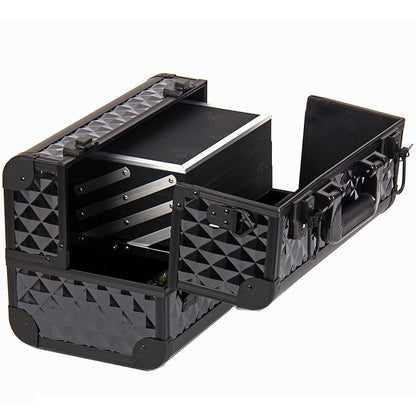 SHANY Premier Fantasy Professional Makeup Train Case Cosmetic Box Portable Make up Case Organizer Jewelry storage with Locks, 3 Trays, Makeup Brush Holder and Cosmetics Mirror - Black Diamond