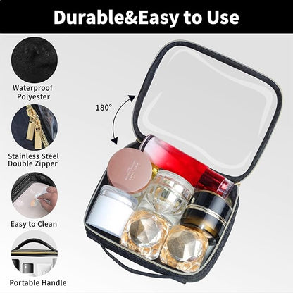 TSA Approved Travel Toiletry Bag,3 Pack Clear Makeup Bags with Handles,Quart Size Clear Cosmetic Bags for Traveling Women,Men,Carry on Airport Airline Compliant Bag,Black