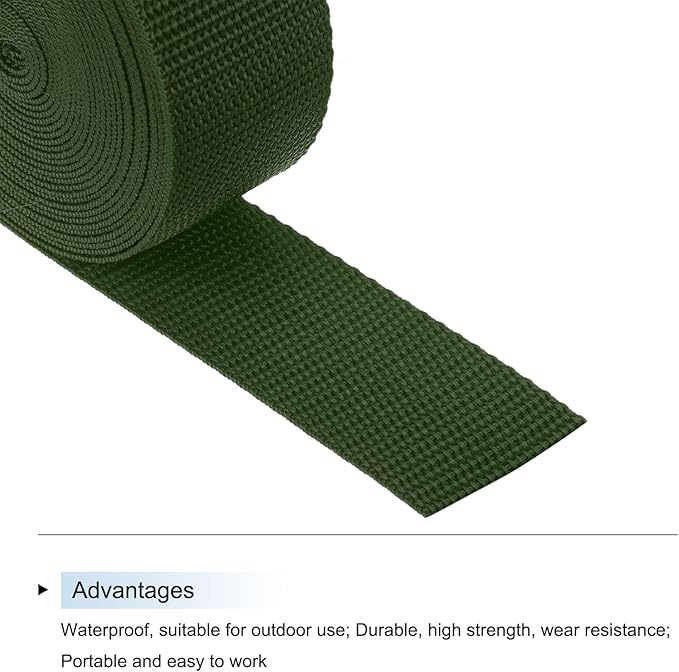 MECCANIXITY Lightweight Polypropylene Webbing Strap 1 1/2" 5 Yard Backpack Strapping Band Army Green for Outdoor Luggage Cargo Straps