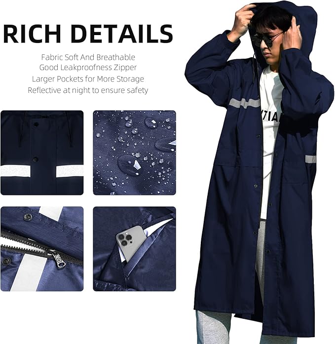 Coralrain Long Hooded Raincoat Safety Waterproof Emergency Rain Jacket Poncho for Men Women Adults