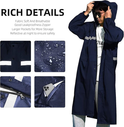 Coralrain Long Hooded Raincoat Safety Waterproof Emergency Rain Jacket Poncho for Men Women Adults