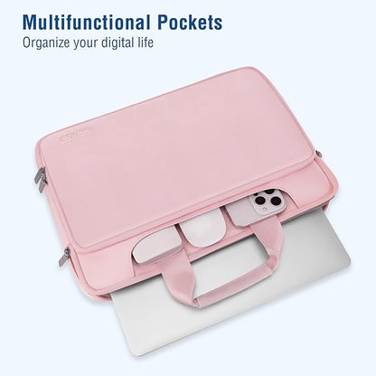 MOSISO 360 Protective Laptop Shoulder Bag Compatible with MacBook Air 13 inch M4 M3 M2 M1 2025-2018/Pro M2 M1 2025-2016,Matching Color Sleeve with Belt, Pink
