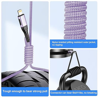 Durcord iPhone Charger, [Apple MFi Certified] 3Pack 3FT USB A Cable for Lightning Charger Cord, Fast iPhone Charging Cord for iPhone Xs Max/XS/XR/X/8/7/6S/6/Plus/SE/iPad(Light Purple)