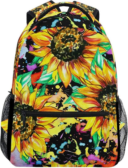 ALAZA Watercolor Sunflower Painting Stylish Backpack Purse for Women Girls Kids Student Personalized Laptop iPad Tablet Travel School Bag with Multiple Pockets