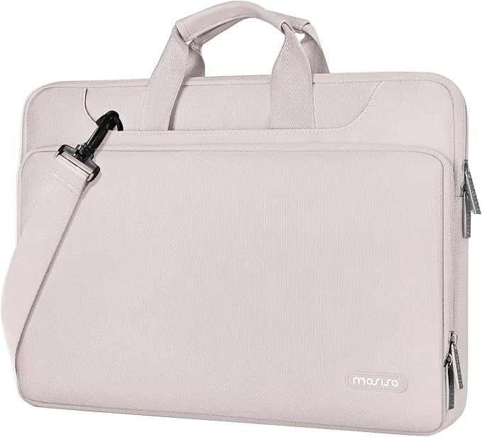MOSISO 360 Protective Laptop Shoulder Bag Compatible with MacBook Air/Pro, 13-13.3 inch Notebook, Compatible with MacBook Pro 14 inch M5 M4 M3 M2 M1,Matching Color Sleeve with Belt, Stone Gray