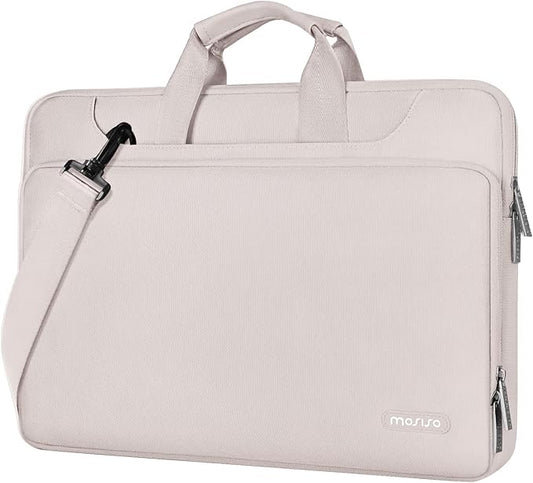MOSISO 360 Protective Laptop Shoulder Bag Compatible with MacBook Air 15 M4 A3241 M3 A3114 M2 A2941/Pro 16 inch M4 M3 M2 M1, 15-15.6 inch Notebook,Matching Color Sleeve with Belt, Stone Gray