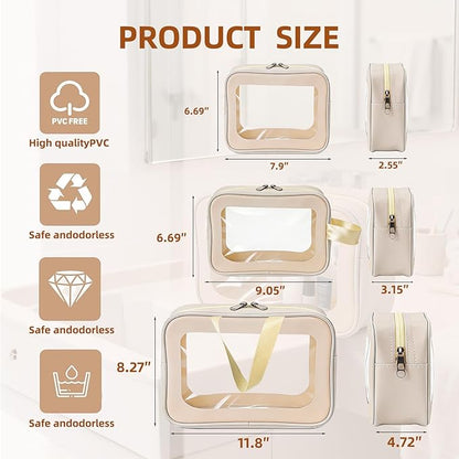 6PCS Diaper Bag Organizer Pouches Set, Waterproof Clear TPU Makeup Bag Set with Handles, 2 Large 2 Medium 2 Small Double Zippe Toiletry Travel Cube Bags Essentials for Women