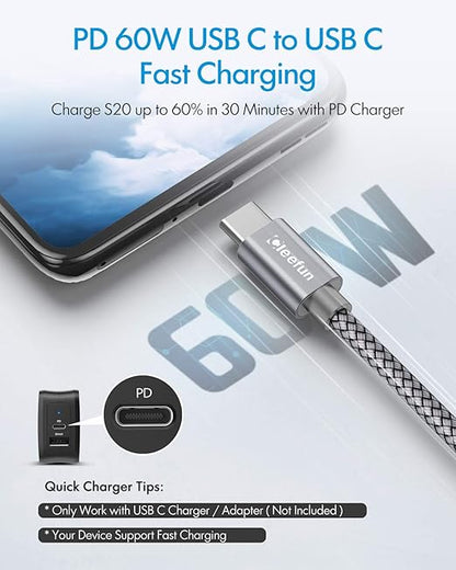 CLEEFUN Short USB C to USB C Cable 60W, USBC to USBC, [5-Pack, 1 ft] Type C to C Charger Cord Fast Charging for iPhone 16 15 Pro Max/Plus, for Samsung Galaxy S24 S23, for iPad/MacBook Pro/Air