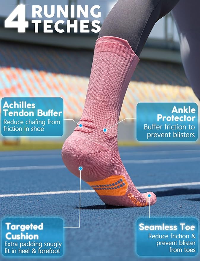 Womens Coolmax Bamboo Viscose Compression Running Crew Socks, Moisture-Wicking Anti-Blister Hiking&Gym Athletic