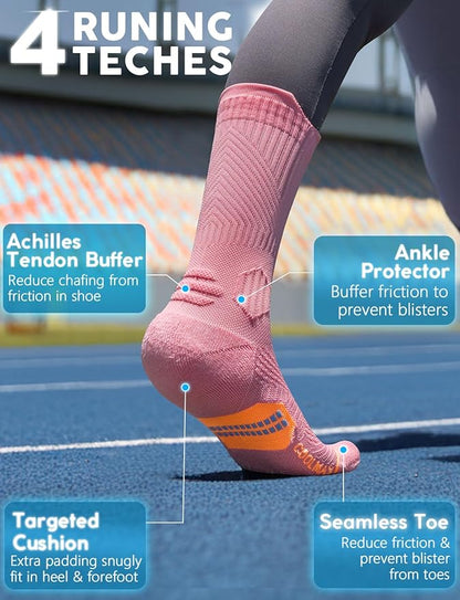Womens Coolmax Bamboo Viscose Compression Running Crew Socks, Moisture-Wicking Anti-Blister Hiking&Gym Athletic