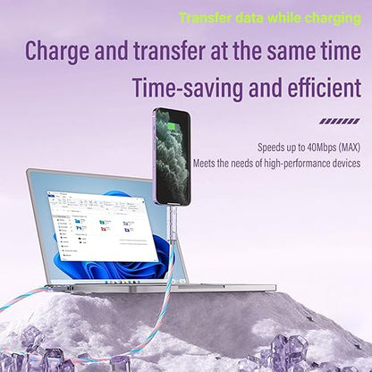 USB Cable PD Fast Charger Lighted Up (USB 4IN1 Blue),Supports Data Transfer, can be Used as a Night Light, Cable Length Approx. 39 inches, Compatible with Most Devices.