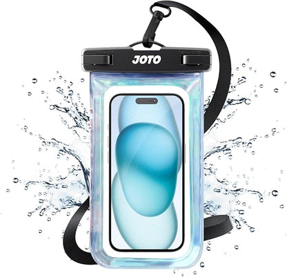 JOTO Up to 7" Universal Waterproof Phone Case for iPhone 16 15 14 13 Plus Pro Max, IPX8 Cellphone Dry Bag 12 11 Pro Max XR X 8 7 6S Plus SE, Galaxy S23 S22 S21 S20+ S20 S10 Plus Note, Pixel -Sparkle