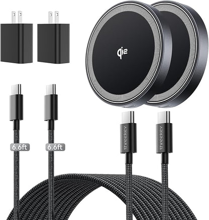 for 15W Magsafe Wireless Charger, Qi2 Magnetic Wireless Phone Charger with 6.6ft Cable Fast Charging Pad for iPhone 17 Air 16 15 14 13 12 Pro Max Airpods(20W Adapter Included), 2 Pack (Black)