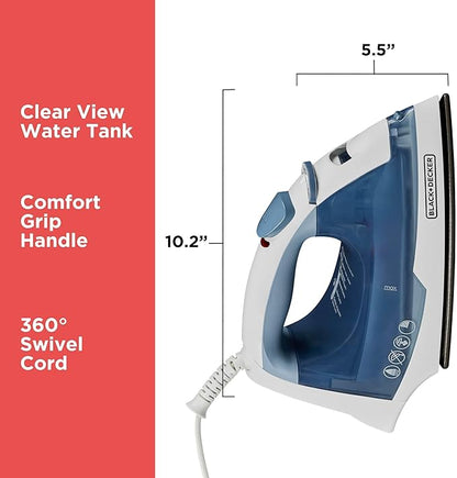 BLACK+DECKER Easy Steam Compact Iron for Clothes, Automatic Shutoff, Nonstick Plate, Light Weight, 1200 Watts