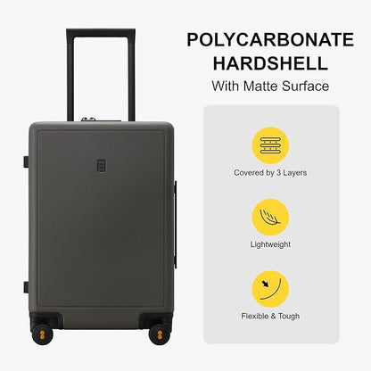 LEVEL8 Elegance Checked Luggage, 24 Inch Hardside Suitcase, Lightweight Matte Hardshell with Tsa Lock, Large Suitcases with Spinner Wheels, Olive Green