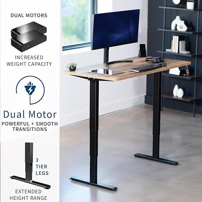 VIVO Electric 55 x 28 in Dual Motor Sit Stand Desk, Memory Height Adjustment, 2B Series, Reclaimed Wood Top Black Frame, DESK-KIT-2B55P