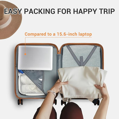 Kono 20'' Carry on Luggage with Spinner Wheel TSA Lock, Lightweight PC+ABS Hardside Luggage Durable Small Carry on Suitcase Apricot Blue