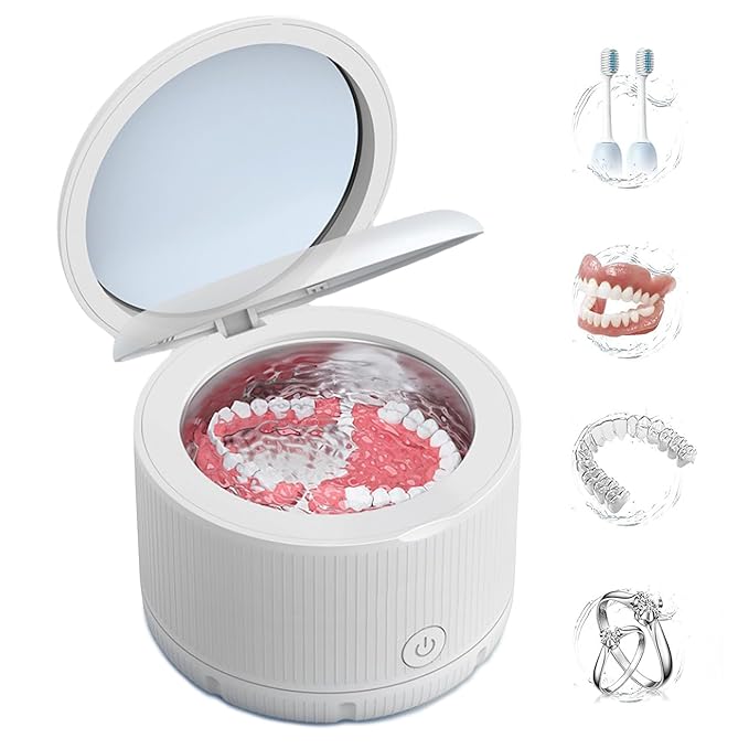 45kHz Ultrasonic Retainer Cleaner Machine, Ultrasonic Cleaner for Cleaning Orthodontic Appliances, Braces, Toothbrushes, Jewelry (150ML, White)