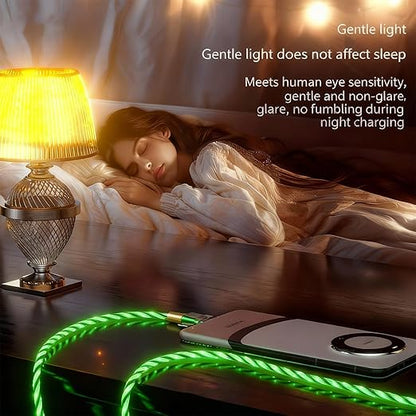 USB Cable PD Fast Charger Lighted Up(USB 6IN1 Starry Green) Mobile Phone Data Cable,Fast Charging Cable,TPE Material,Compatible with Almost All Devices.