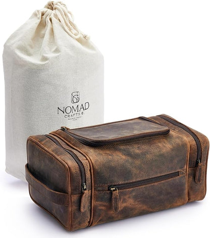 NomadCraftsCo. Extra Large Leather Toiletry Bag for Men - Premium Leather Men's Toiletry Bag for Travel, Dopp Kit, Pouch, Large Travel Organizer