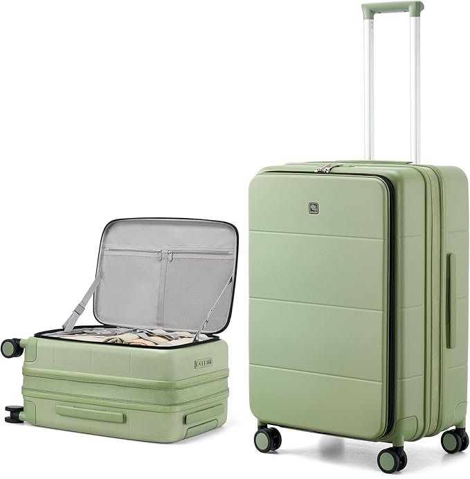 Hanke Hardside Expandable Checked Luggage, 24 Inch Top Opening Trunk Luggages with Spinner Wheels, All-PC Hard Shell Suitcase, Lightweight TSA Checked-Medium(Bamboo Green, 83L)