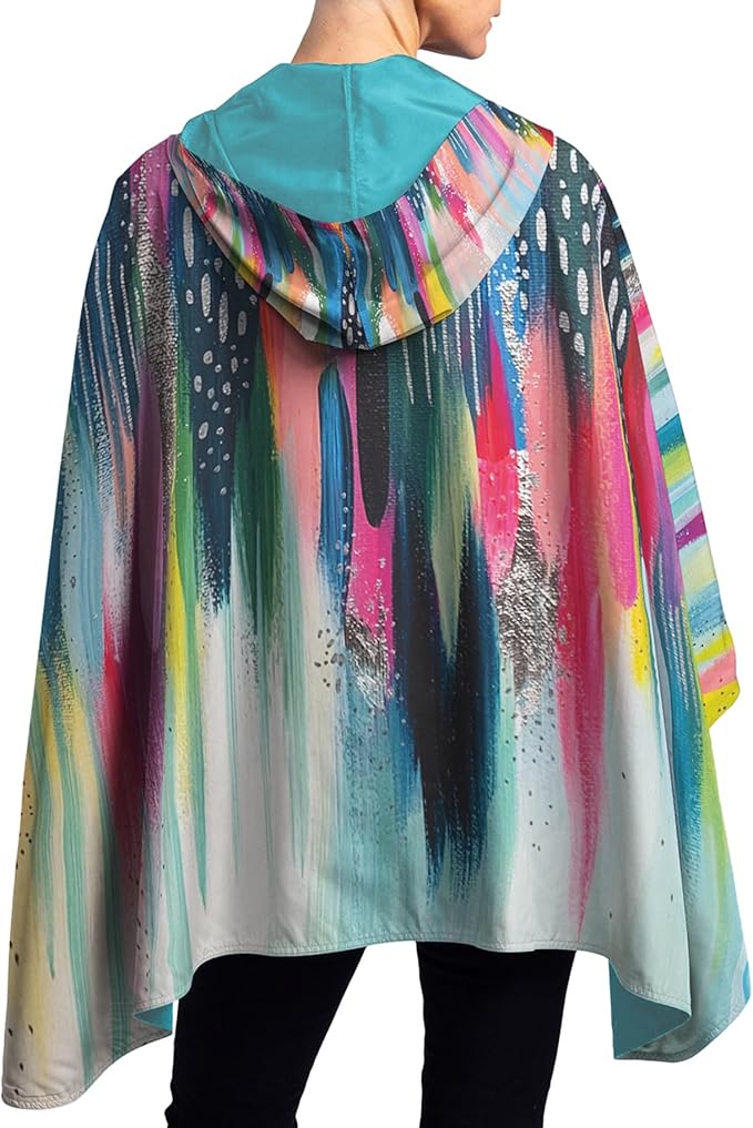 RainCaper EttaVee Brush Strokes 103 Womens Rain Cape Poncho with Hood Reversible